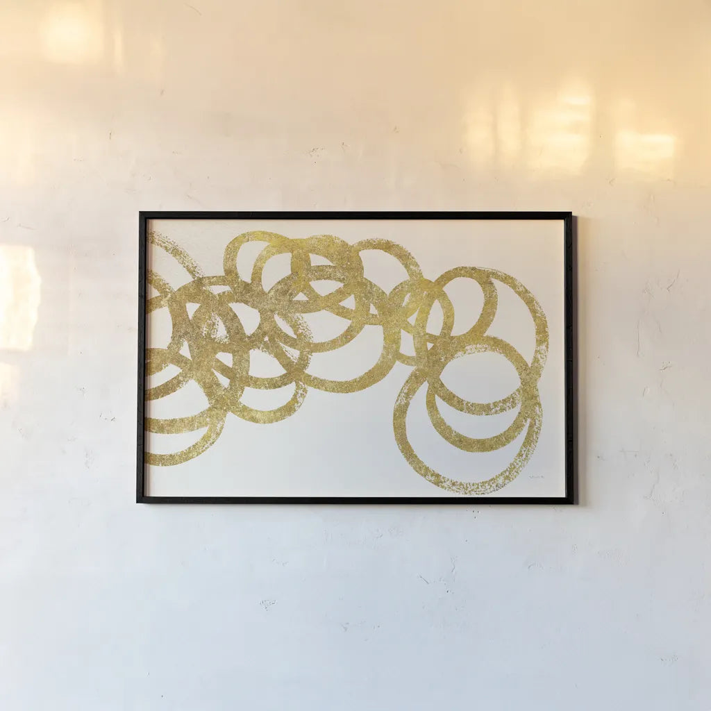 Swirling Element I Crop II Gold by Shirley Novak. shown as a paper print in a black flame. Available as a archival giclee rolled canvas, fine art paper, or poster print. SKU 68390i.