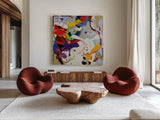Swoops by Shirley Novak. Shown as extra-large giant wall art in a modern living room. Available as an archival giclee rolled canvas, fine art paper, or poster print. SKU 93002a.