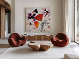 The Black Poppy by Shirley Novak. Shown as extra-large giant wall art in a modern living room. Available as an archival giclee rolled canvas, fine art paper, or poster print. SKU 93005a.