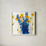 Tres Amigos by Shirley Novak. Shown in a crisp white glass frame for a clean and minimalist style. Available as an archival giclee rolled canvas, fine art paper, or poster print. SKU 89139a.