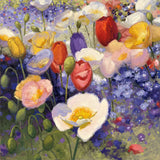 Tulips and Poppy Party by Shirley Novak. SKU 22481a. Archival Giclee Fine art print for wall decor.
