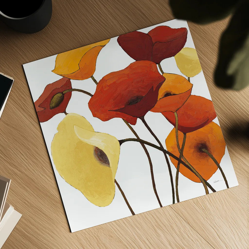 Up One on White Yellow by Shirley Novak. Shown as a detailed flat fine art print, highlighting archival giclee quality. Available as an archival giclee rolled canvas, fine art paper, or poster print. SKU 31323a.