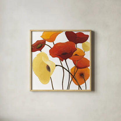 Up One on White Yellow by Shirley Novak. Shown in a natural wood glass frame for a timeless modern aesthetic. Available as an archival giclee rolled canvas, fine art paper, or poster print. SKU 31323a.