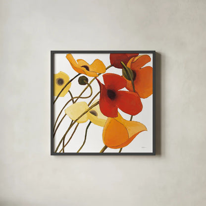 Up Two on White Yellow by Shirley Novak. Shown in a sleek black glass frame for a contemporary gallery look. Available as an archival giclee rolled canvas, fine art paper, or poster print. SKU 31324a.