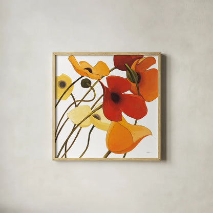 Up Two on White Yellow by Shirley Novak. Shown in a natural wood glass frame for a timeless modern aesthetic. Available as an archival giclee rolled canvas, fine art paper, or poster print. SKU 31324a.