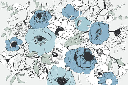 Watercolor Black Lined Poppies Mix by Shirley Novak. SKU 50067i. Archival Giclee Fine art print for wall decor.