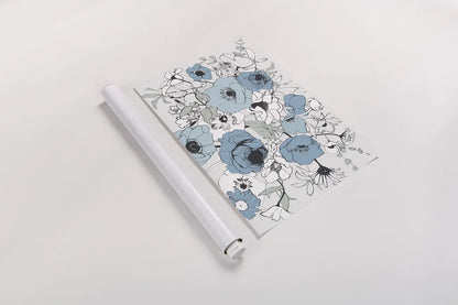 Watercolor Black Lined Poppies Mix by Shirley Novak. shown as a rolled paper print. Available as archival giclee rolled canvas, fine art paper, or poster print. SKU 50067i.