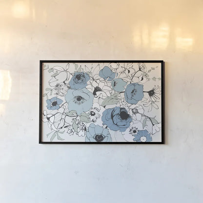 Watercolor Black Lined Poppies Mix by Shirley Novak. shown as a paper print in a black flame. Available as a archival giclee rolled canvas, fine art paper, or poster print. SKU 50067i.