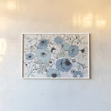 Watercolor Black Lined Poppies Mix by Shirley Novak. shown as a paper print in a white frame. Available as a archival giclee rolled canvas, fine art paper, or poster print. SKU 50067i.