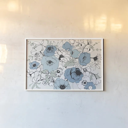 Watercolor Black Lined Poppies Mix by Shirley Novak. shown as a paper print in a white frame. Available as a archival giclee rolled canvas, fine art paper, or poster print. SKU 50067i.