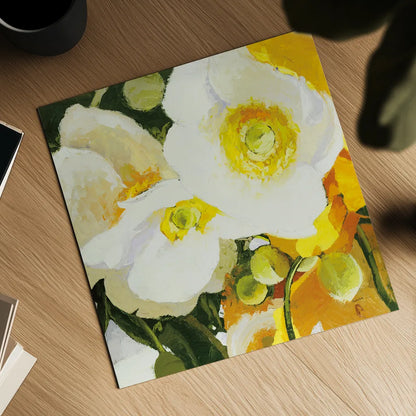 White Anemones Up Close by Shirley Novak. Shown as a detailed flat fine art print, highlighting archival giclee quality. Available as an archival giclee rolled canvas, fine art paper, or poster print. SKU 90693a.