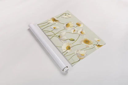 White and Bright Poppies by Shirley Novak. shown as a rolled paper print. Available as archival giclee rolled canvas, fine art paper, or poster print. SKU 11576i.