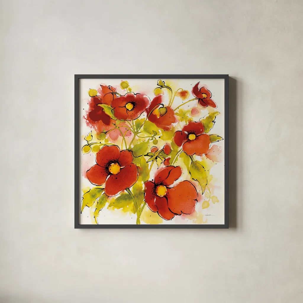 Wild Meadow I by Shirley Novak. Shown in a sleek black glass frame for a contemporary gallery look. Available as an archival giclee rolled canvas, fine art paper, or poster print. SKU 30721a.