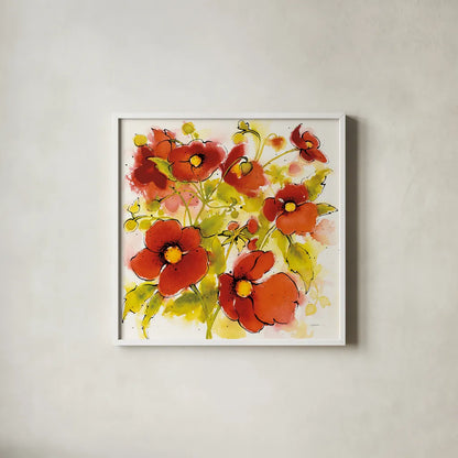 Wild Meadow I by Shirley Novak. Shown in a crisp white glass frame for a clean and minimalist style. Available as an archival giclee rolled canvas, fine art paper, or poster print. SKU 30721a.