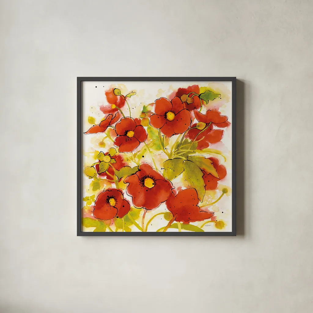 Wild Meadow II by Shirley Novak. Shown in a sleek black glass frame for a contemporary gallery look. Available as an archival giclee rolled canvas, fine art paper, or poster print. SKU 30722a.