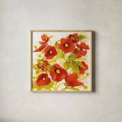 Wild Meadow II by Shirley Novak. Shown in a natural wood glass frame for a timeless modern aesthetic. Available as an archival giclee rolled canvas, fine art paper, or poster print. SKU 30722a.