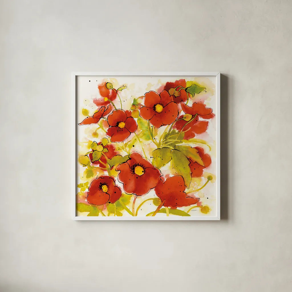 Wild Meadow II by Shirley Novak. Shown in a crisp white glass frame for a clean and minimalist style. Available as an archival giclee rolled canvas, fine art paper, or poster print. SKU 30722a.