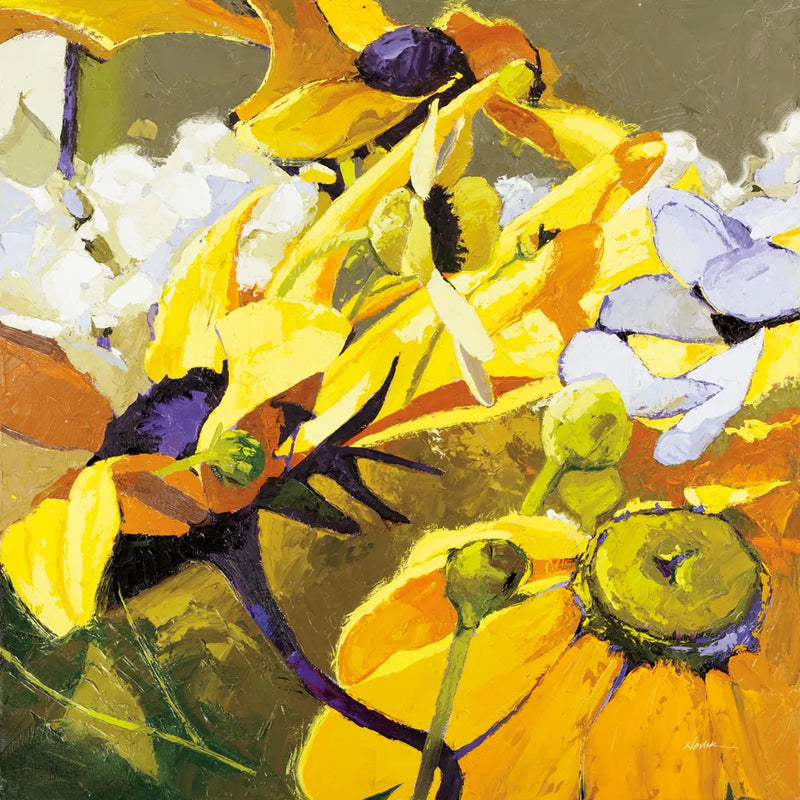 Yellow Action August by Shirley Novak. SKU 91263a. Archival Giclee Fine art print for wall decor.