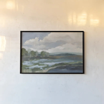  Light Blue Coastal Flowers by Silvia Vassileva. shown as a paper print in a black flame. Available as a archival giclee rolled canvas, fine art paper, or poster print. SKU 85815i.