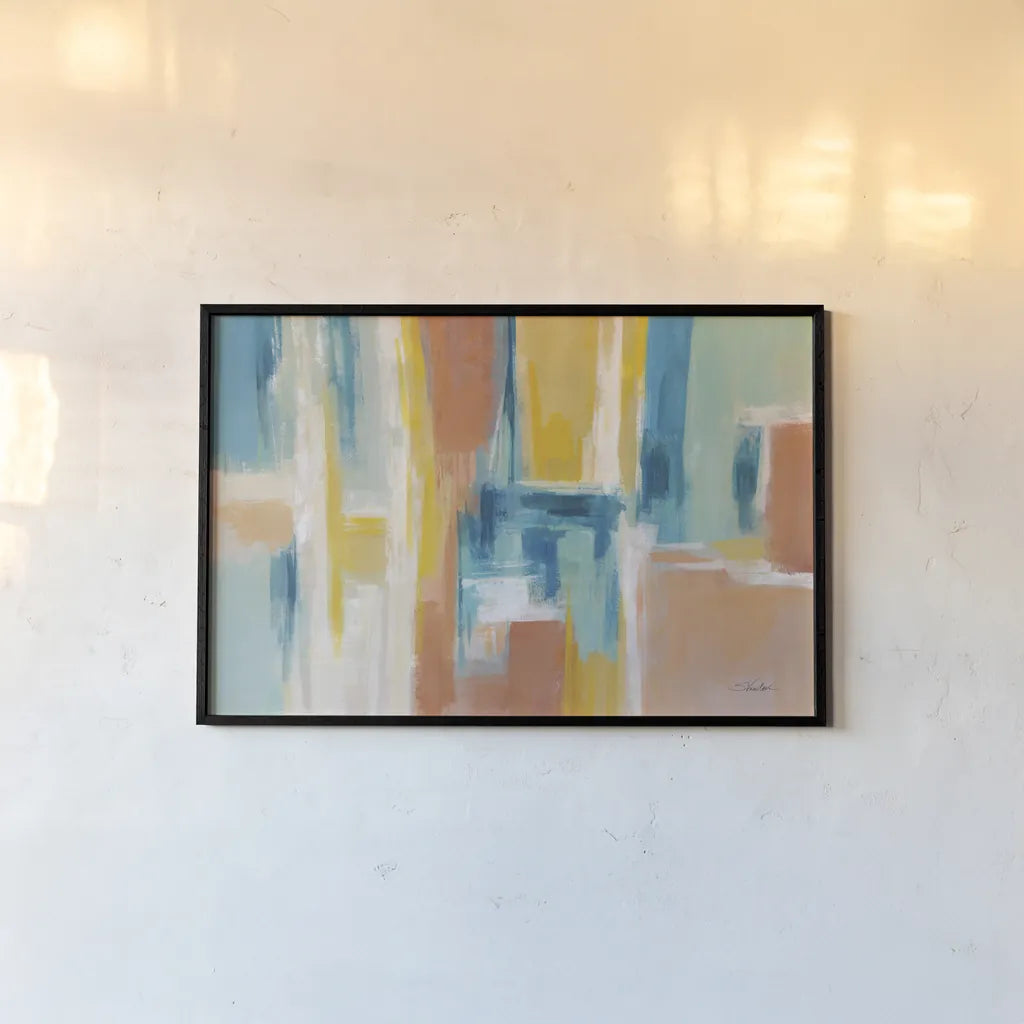 90s Color Blocks by Silvia Vassileva. shown as a paper print in a black flame. Available as a archival giclee rolled canvas, fine art paper, or poster print. SKU 72297i.