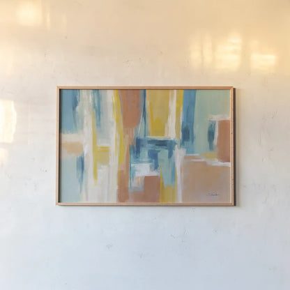 90s Color Blocks by Silvia Vassileva. shown as a paper print in a natural frame. Available as a archival giclee rolled canvas, fine art paper, or poster print. SKU 72297i.