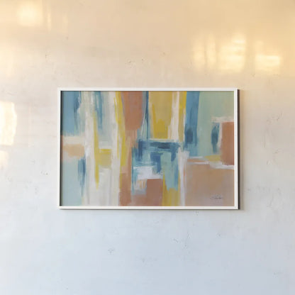 90s Color Blocks by Silvia Vassileva. shown as a paper print in a white frame. Available as a archival giclee rolled canvas, fine art paper, or poster print. SKU 72297i.