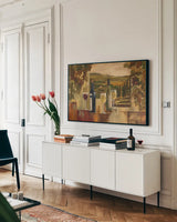 A Day at the Winery by Silvia Vassileva. shown as a framed stretched canvas in a living room above a console. Available as a archival giclee rolled canvas, fine art paper, or poster print. SKU 60339i.