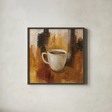 Abstract Coffee II by Silvia Vassileva. Shown in a sleek black glass frame for a contemporary gallery look. Available as an archival giclee rolled canvas, fine art paper, or poster print. SKU 84275a.