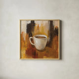 Abstract Coffee II by Silvia Vassileva. Shown in a natural wood glass frame for a timeless modern aesthetic. Available as an archival giclee rolled canvas, fine art paper, or poster print. SKU 84275a.