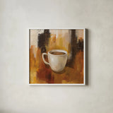 Abstract Coffee II by Silvia Vassileva. Shown in a crisp white glass frame for a clean and minimalist style. Available as an archival giclee rolled canvas, fine art paper, or poster print. SKU 84275a.