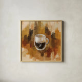 Abstract Coffee III by Silvia Vassileva. Shown in a natural wood glass frame for a timeless modern aesthetic. Available as an archival giclee rolled canvas, fine art paper, or poster print. SKU 84276a.