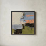 Abstract Fragments I by Silvia Vassileva. Shown in a sleek black glass frame for a contemporary gallery look. Available as an archival giclee rolled canvas, fine art paper, or poster print. SKU 92004a.