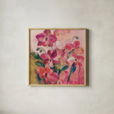Abstract Orchid by Silvia Vassileva. Shown in a natural wood glass frame for a timeless modern aesthetic. Available as an archival giclee rolled canvas, fine art paper, or poster print. SKU 98019a.