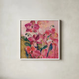 Abstract Orchid by Silvia Vassileva. Shown in a crisp white glass frame for a clean and minimalist style. Available as an archival giclee rolled canvas, fine art paper, or poster print. SKU 98019a.