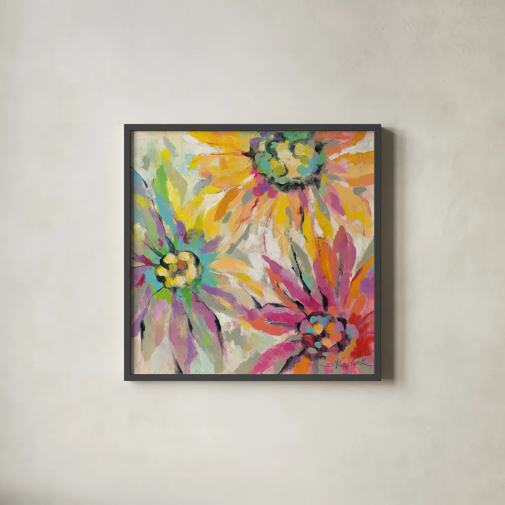 Abstracted Petals I by Silvia Vassileva. Shown in a sleek black glass frame for a contemporary gallery look. Available as an archival giclee rolled canvas, fine art paper, or poster print. SKU 23889a.