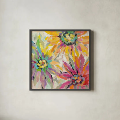 Abstracted Petals I by Silvia Vassileva. Shown in a sleek black glass frame for a contemporary gallery look. Available as an archival giclee rolled canvas, fine art paper, or poster print. SKU 23889a.