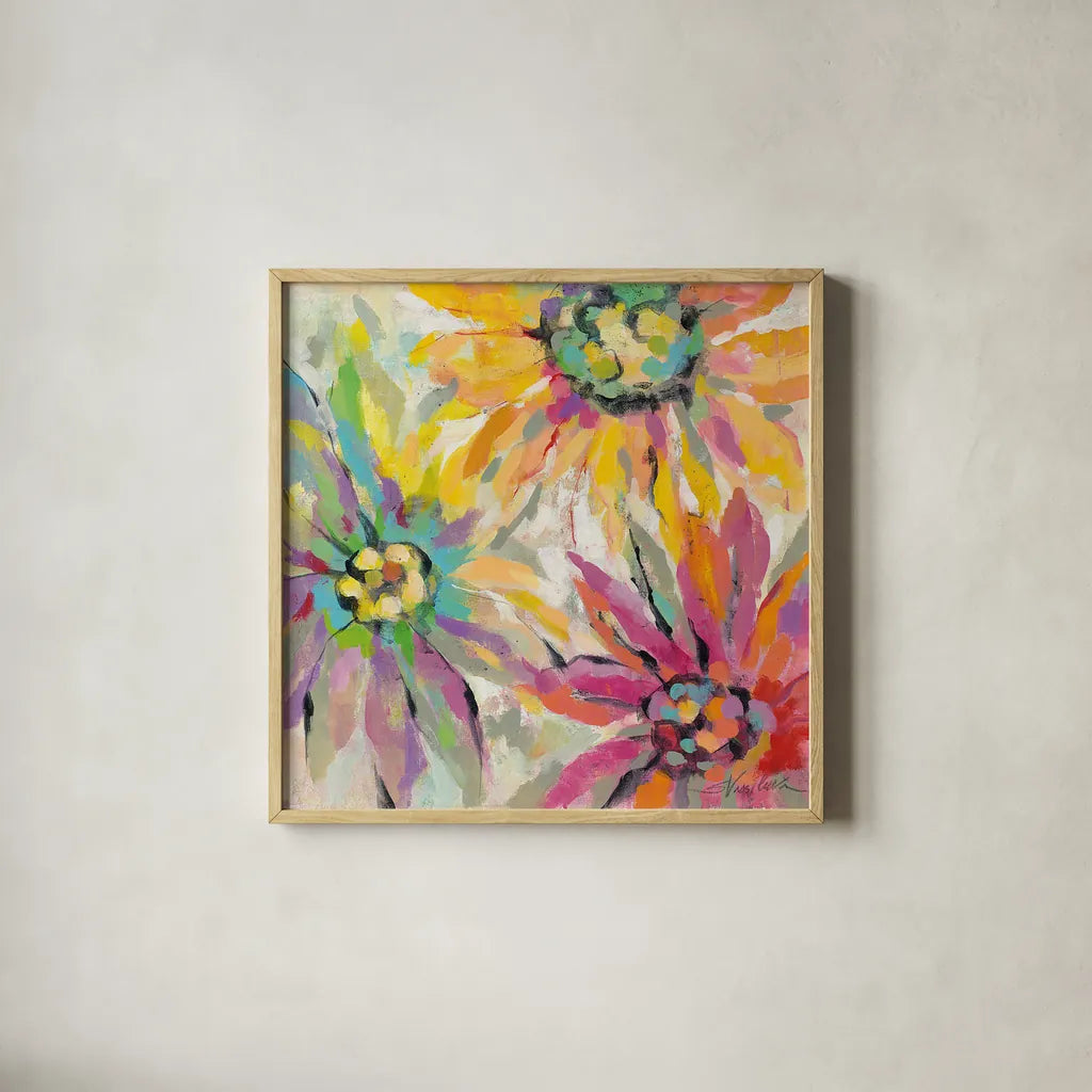 Abstracted Petals I by Silvia Vassileva. Shown in a natural wood glass frame for a timeless modern aesthetic. Available as an archival giclee rolled canvas, fine art paper, or poster print. SKU 23889a.