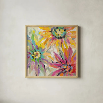 Abstracted Petals I by Silvia Vassileva. Shown in a natural wood glass frame for a timeless modern aesthetic. Available as an archival giclee rolled canvas, fine art paper, or poster print. SKU 23889a.