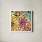 Abstracted Petals II by Silvia Vassileva. Shown in a crisp white glass frame for a clean and minimalist style. Available as an archival giclee rolled canvas, fine art paper, or poster print. SKU 23890a.