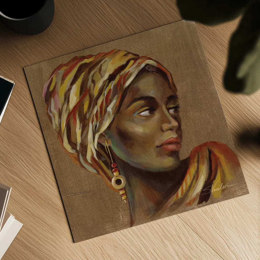 African Beauty I by Silvia Vassileva. Shown as a detailed flat fine art print, highlighting archival giclee quality. Available as an archival giclee rolled canvas, fine art paper, or poster print. SKU 70485a.