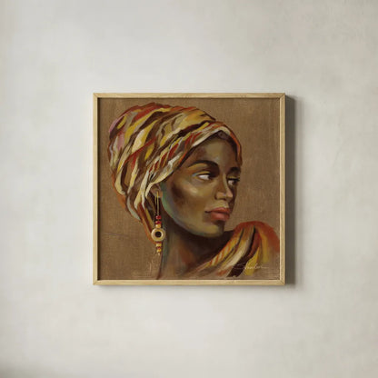 African Beauty I by Silvia Vassileva. Shown in a natural wood glass frame for a timeless modern aesthetic. Available as an archival giclee rolled canvas, fine art paper, or poster print. SKU 70485a.