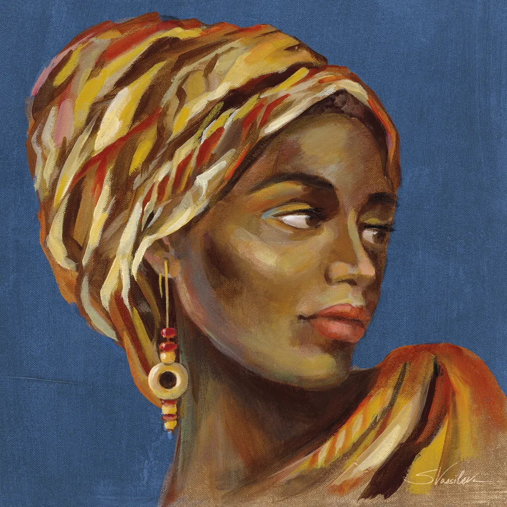 African Beauty I Blue by Silvia Vassileva. SKU 72626a. Archival Giclee Fine art print for wall decor.