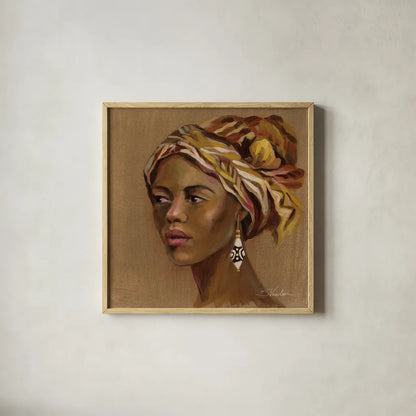 African Beauty II by Silvia Vassileva. Shown in a natural wood glass frame for a timeless modern aesthetic. Available as an archival giclee rolled canvas, fine art paper, or poster print. SKU 70486a.