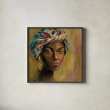 African Face I by Silvia Vassileva. Shown in a sleek black glass frame for a contemporary gallery look. Available as an archival giclee rolled canvas, fine art paper, or poster print. SKU 65247a.