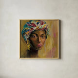African Face I by Silvia Vassileva. Shown in a natural wood glass frame for a timeless modern aesthetic. Available as an archival giclee rolled canvas, fine art paper, or poster print. SKU 65247a.