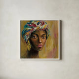 African Face I by Silvia Vassileva. Shown in a crisp white glass frame for a clean and minimalist style. Available as an archival giclee rolled canvas, fine art paper, or poster print. SKU 65247a.