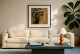 African Face I by Silvia Vassileva. Displayed in a glass frame with matte in a clean modern living room. Available as an archival giclee rolled canvas, fine art paper, or poster print. SKU 65247a.