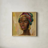 African Face II by Silvia Vassileva. Shown in a natural wood glass frame for a timeless modern aesthetic. Available as an archival giclee rolled canvas, fine art paper, or poster print. SKU 65248a.