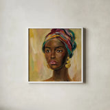 African Face II by Silvia Vassileva. Shown in a crisp white glass frame for a clean and minimalist style. Available as an archival giclee rolled canvas, fine art paper, or poster print. SKU 65248a.