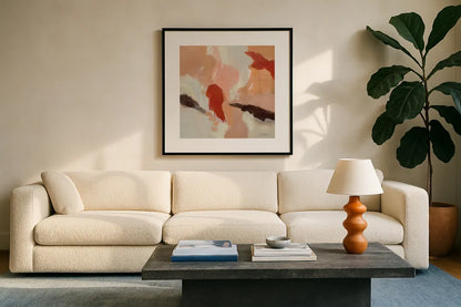 African Steps by Silvia Vassileva. Displayed in a glass frame with matte in a clean modern living room. Available as an archival giclee rolled canvas, fine art paper, or poster print. SKU 82438a.